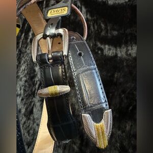 NEW 42” Davis Brothers Black Leather Western Style Belt with Silver Gold Accents
